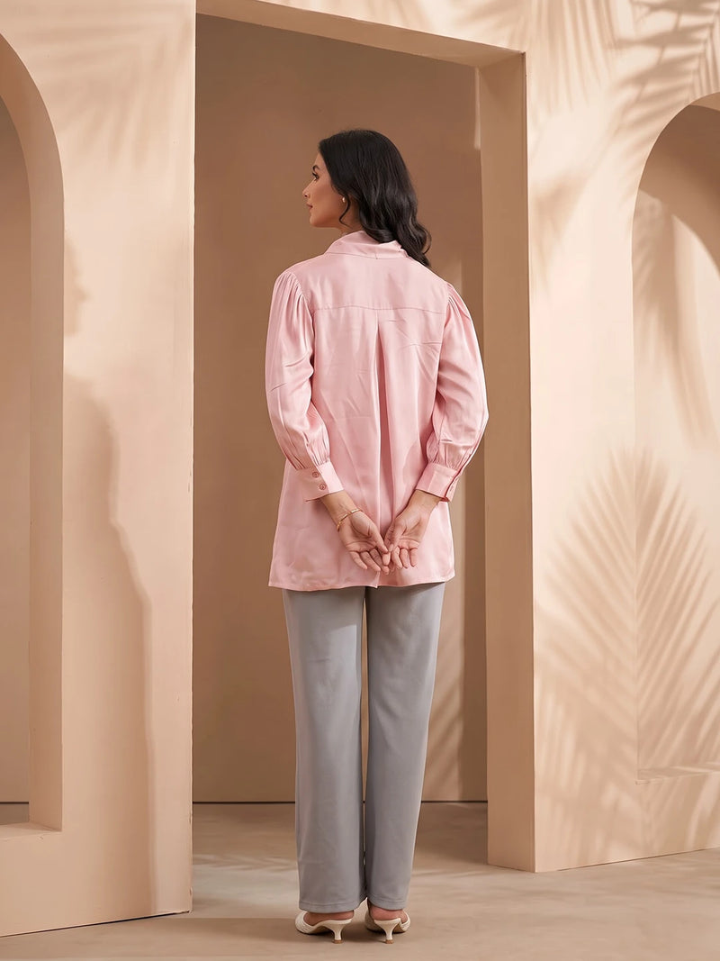 Light Pink Tie-up Neck Maternity Feeding-Friendly Top