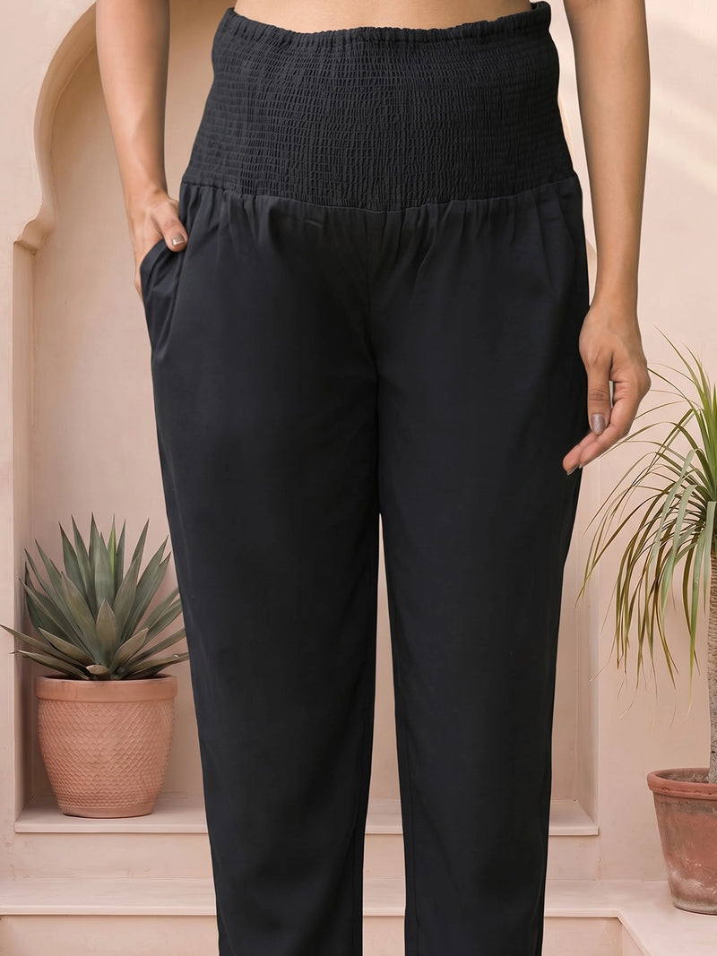 Black High-Rise Stretch Waist Maternity Comfort Trouser
