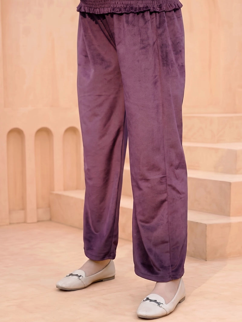 Plum Velvet Maternity Feeding Night Suit