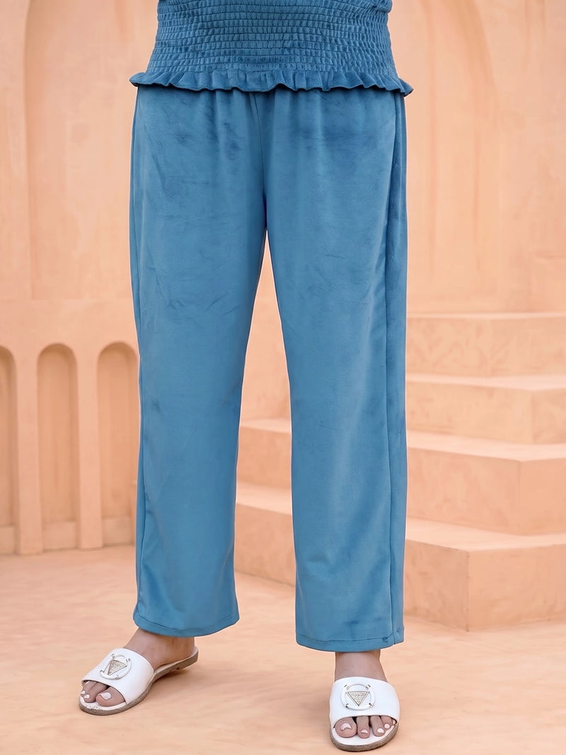 Teal Velvet Maternity Feeding Night Suit