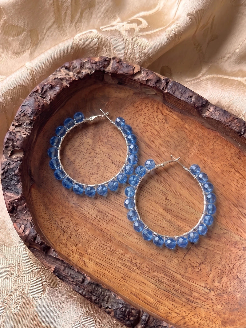 Azure Twinkling Beads Handcrafted Hoop Earrings – Blue