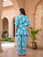 turquoise-white-floral-print-maternity-feeding-friendly-kaftan-night-suit-with-concealed-zipper