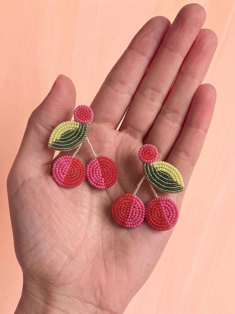 Cherry Blossom Handcrafted Beaded Statement Earrings