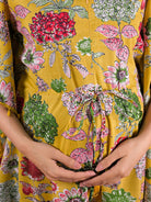 mustard-multi-floral-printed-maternity feeding-friendly-kaftan-night-suit