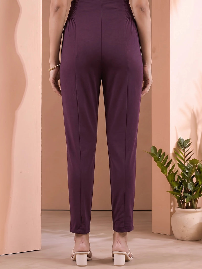 Wine Mid-Rise Stretch Waist Maternity Comfort Pant
