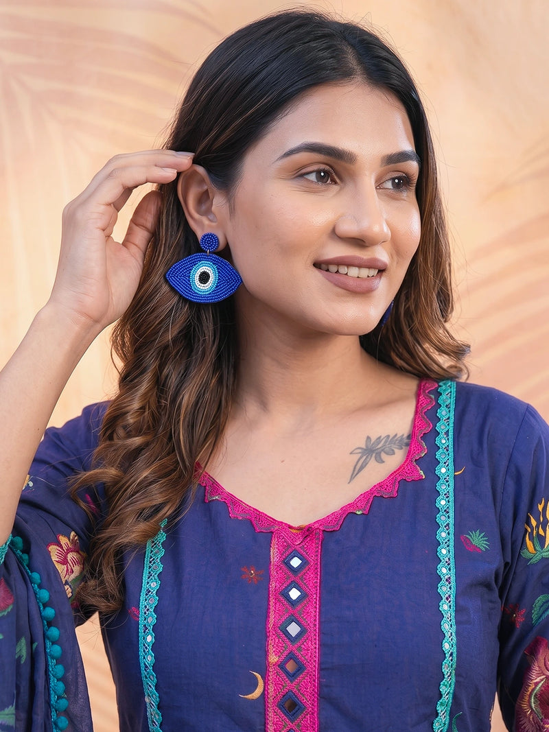 Evil Eye Handcrafted Beaded Statement Earrings – Royal Blue