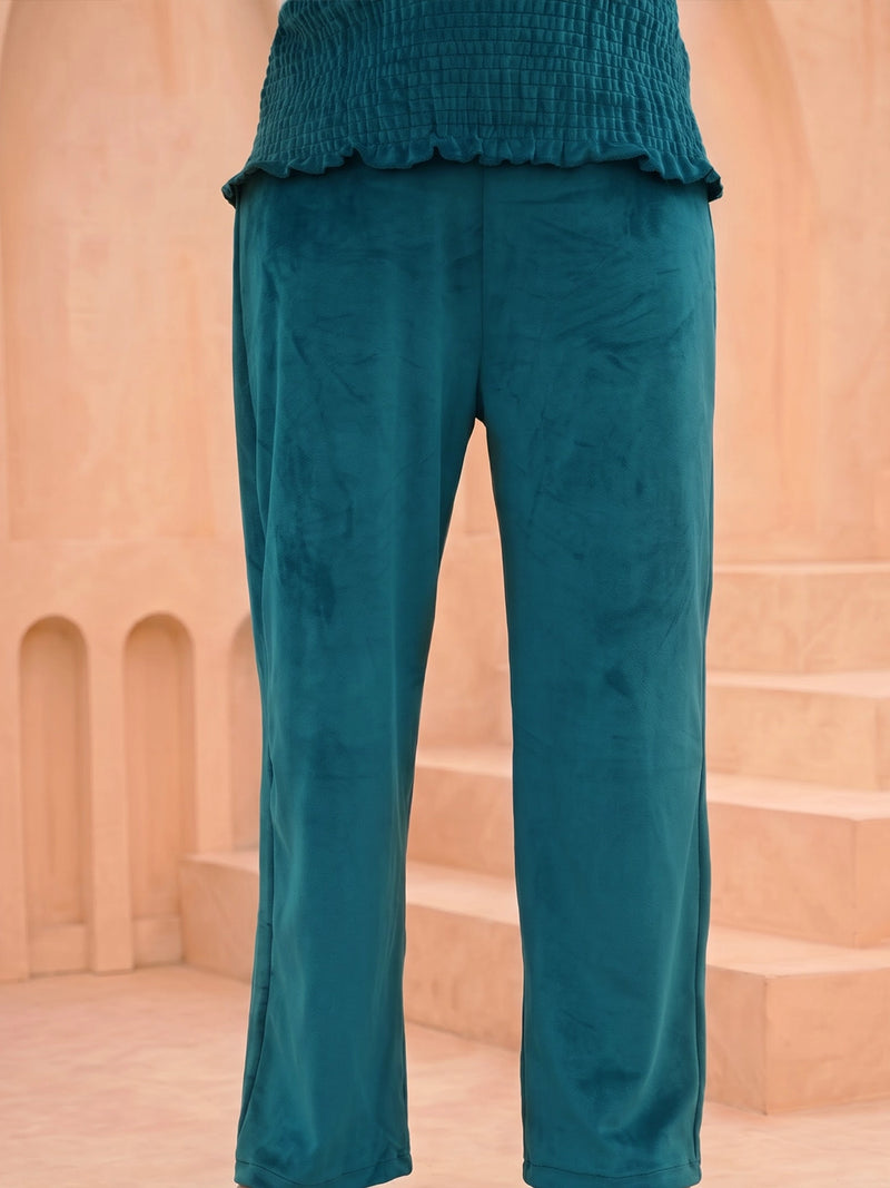 Dark Green Velvet Maternity Feeding Night Suit