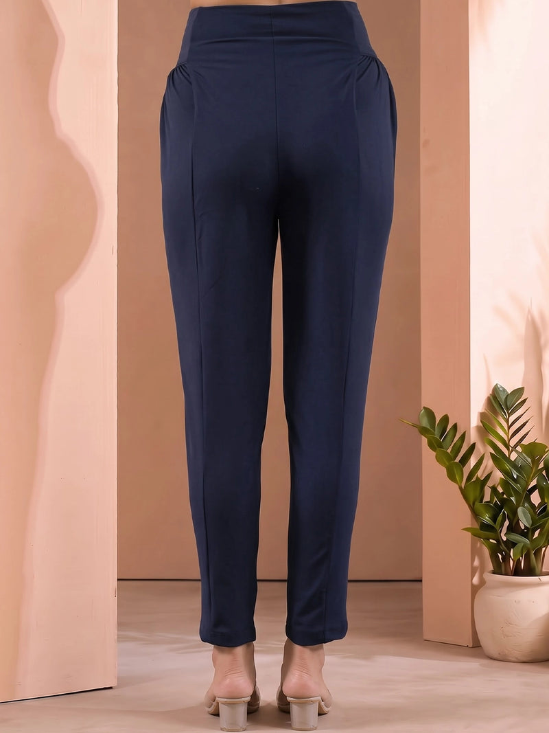 Navy Blue Mid-Rise Stretch Waist Maternity Comfort Pant