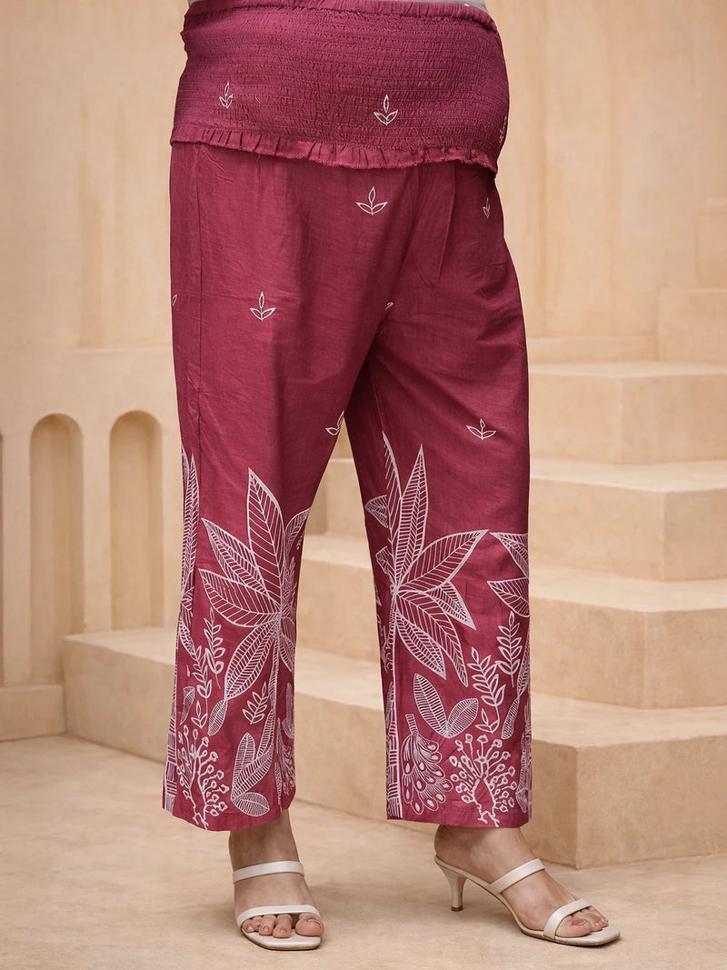 Fuchsia White Printed Maternity & Feeding Kurta Suit With Dupatta