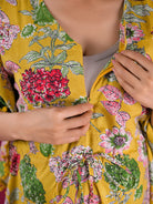mustard-multi-floral-printed-maternity feeding-friendly-kaftan-night-suit