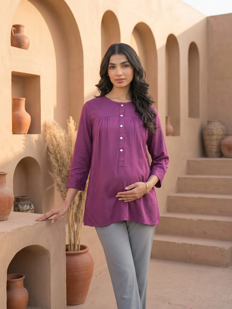 Plum Maternity Feeding-Friendly Top