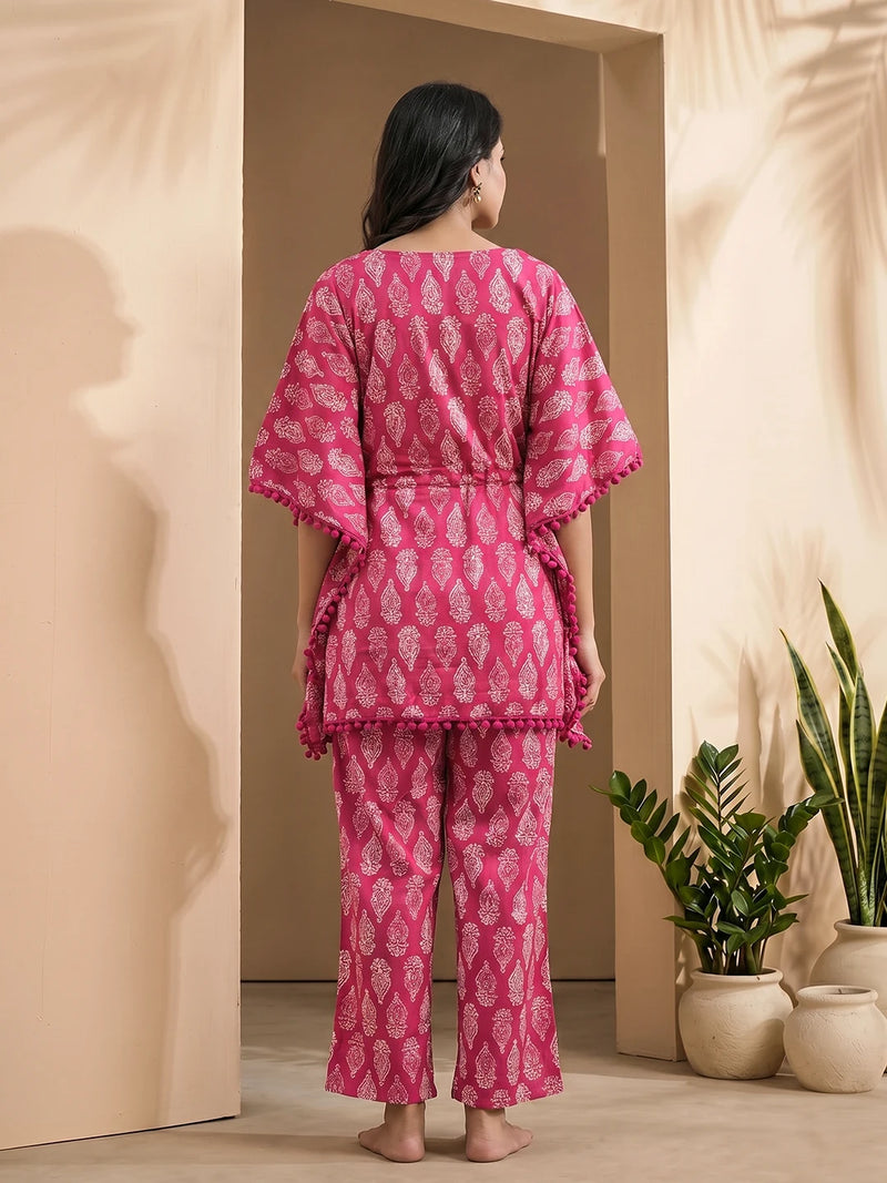 Fuchsia Ethnic Printed Maternity & Feeding Night Suit