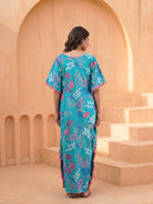 turquoise-multi-tropical-print-cotton-maternity-feeding-friendly-kaftan-dress