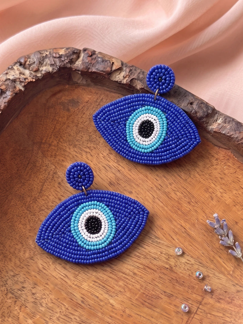 Evil Eye Handcrafted Beaded Statement Earrings – Royal Blue