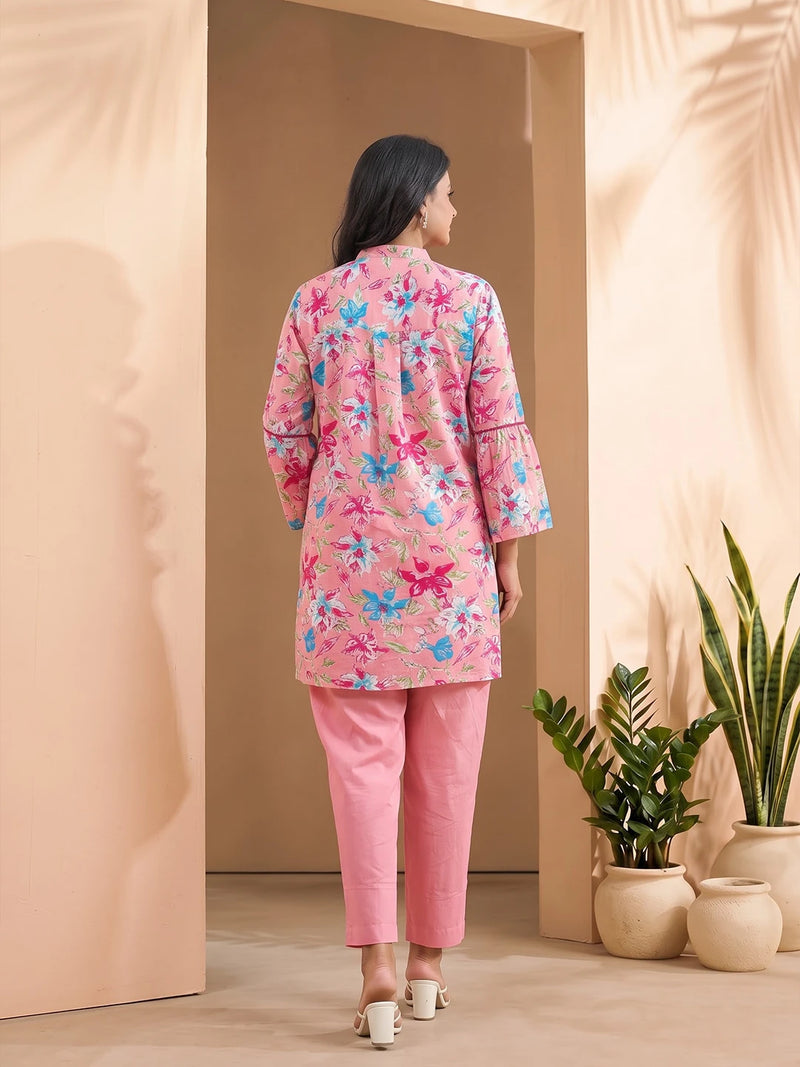 Pink Multi Floral Print Cotton Maternity Feeding-Friendly Top