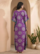 purple-green-ethnic-print-cotton maternity-feeding-friendly-kaftan-dress
