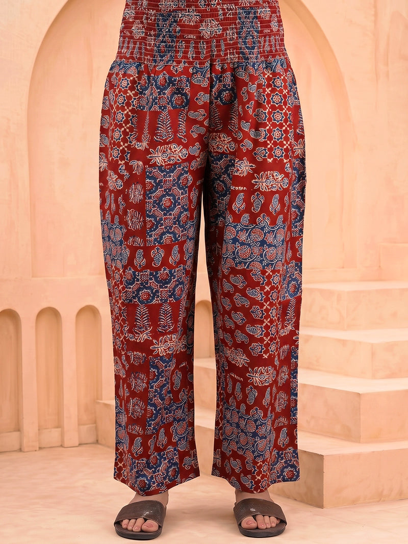 red-indigo-ethnic-print-maternity-feeding-friendly-kaftan-night-suit-with-concealed-zipper