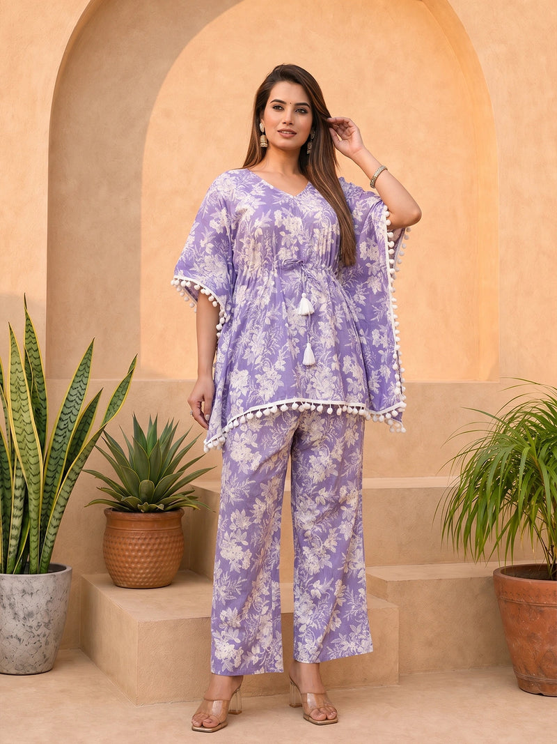 Lavender Floral Printed Maternity & Feeding Night Suit