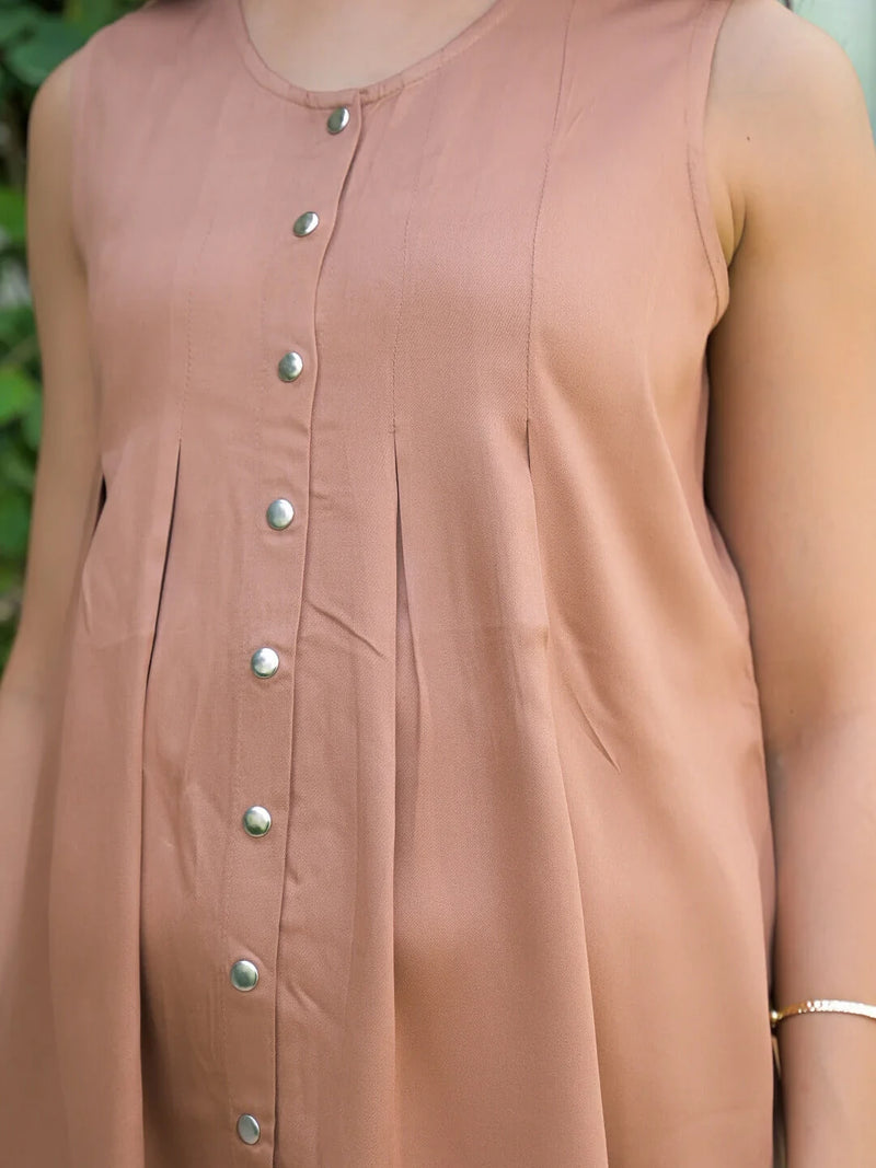 Taupe Green Pleated Maternity Feeding-Friendly Top