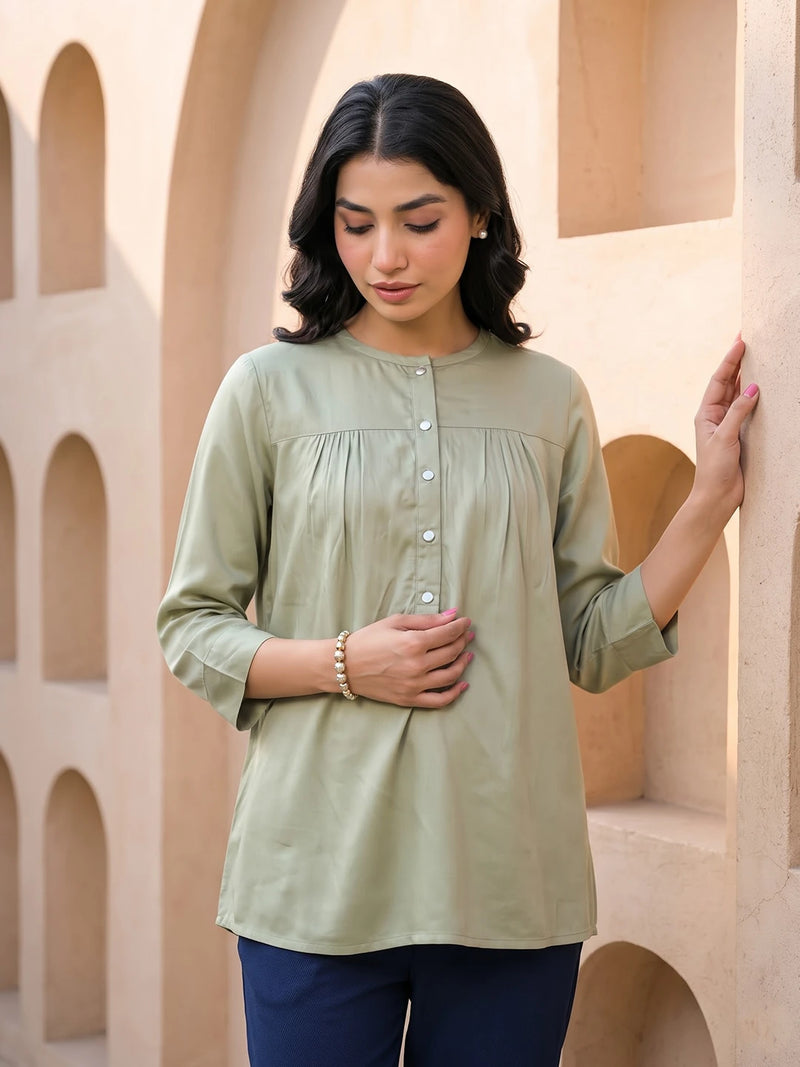 Olive Green Maternity Feeding-Friendly Top