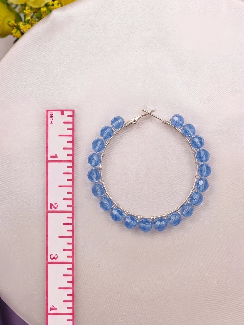 Azure Twinkling Beads Handcrafted Hoop Earrings – Blue