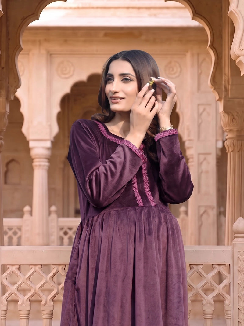 Plum Velvet Maternity Feeding Night Suit