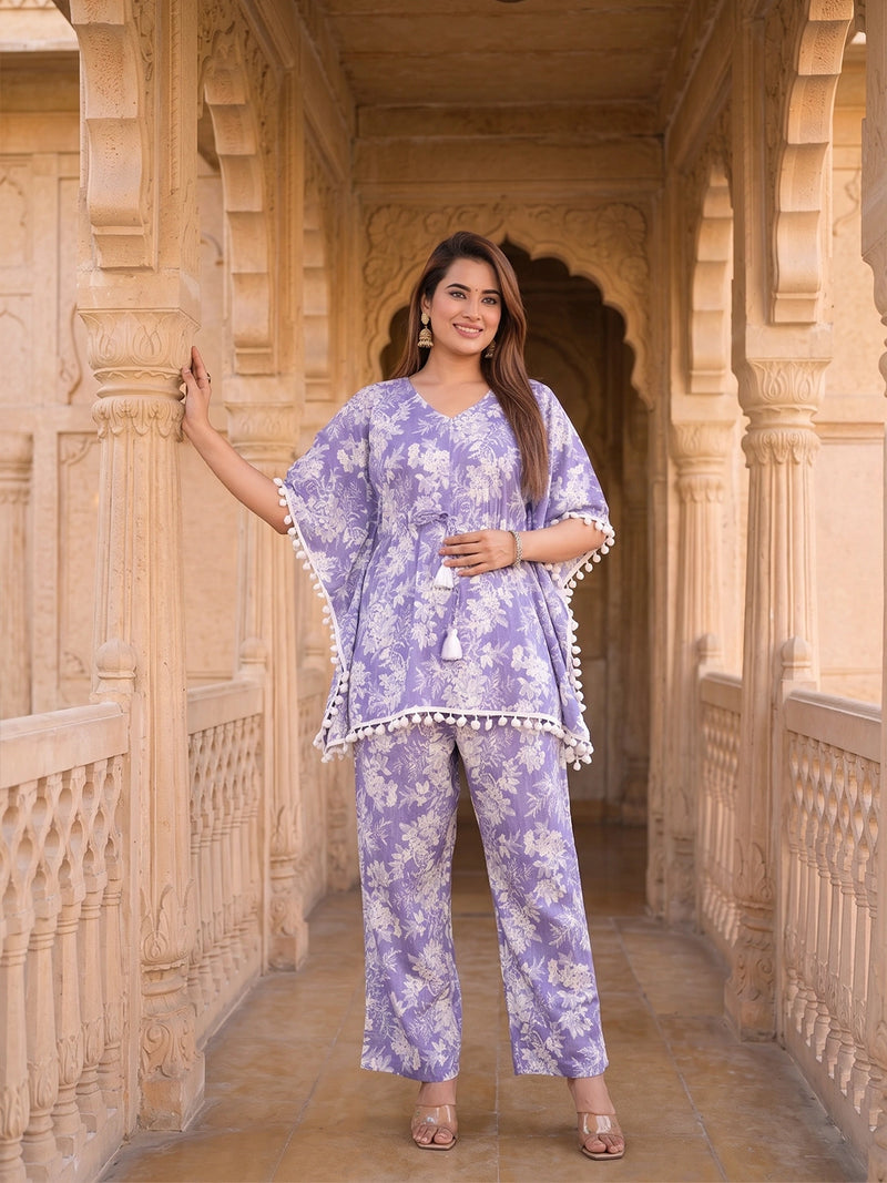 Lavender Floral Printed Maternity & Feeding Night Suit