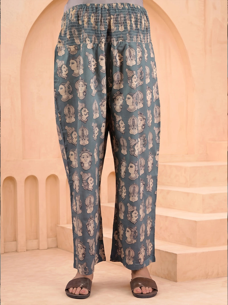 grey-ethnic-motifs-print-maternity feeding-friendly-kaftan-night-suit