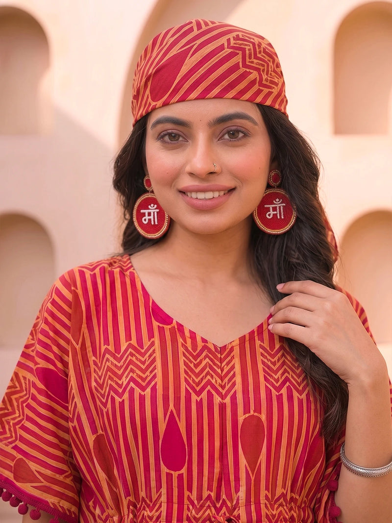 Maa Handcrafted Beaded Statement Earrings – Red