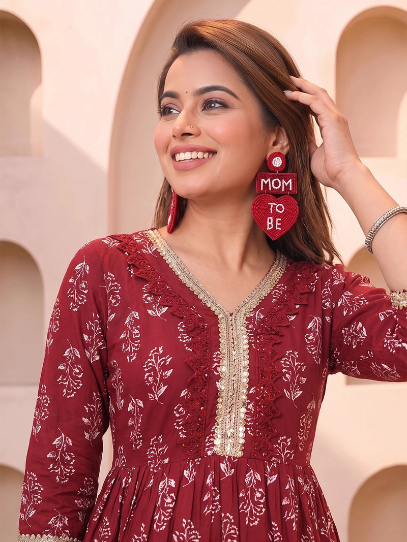 Mom To Be Handcrafted Statement Earrings – Maroon
