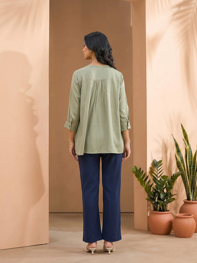 Olive Green Maternity Feeding-Friendly Top