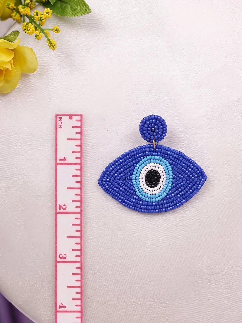 Evil Eye Handcrafted Beaded Statement Earrings – Royal Blue