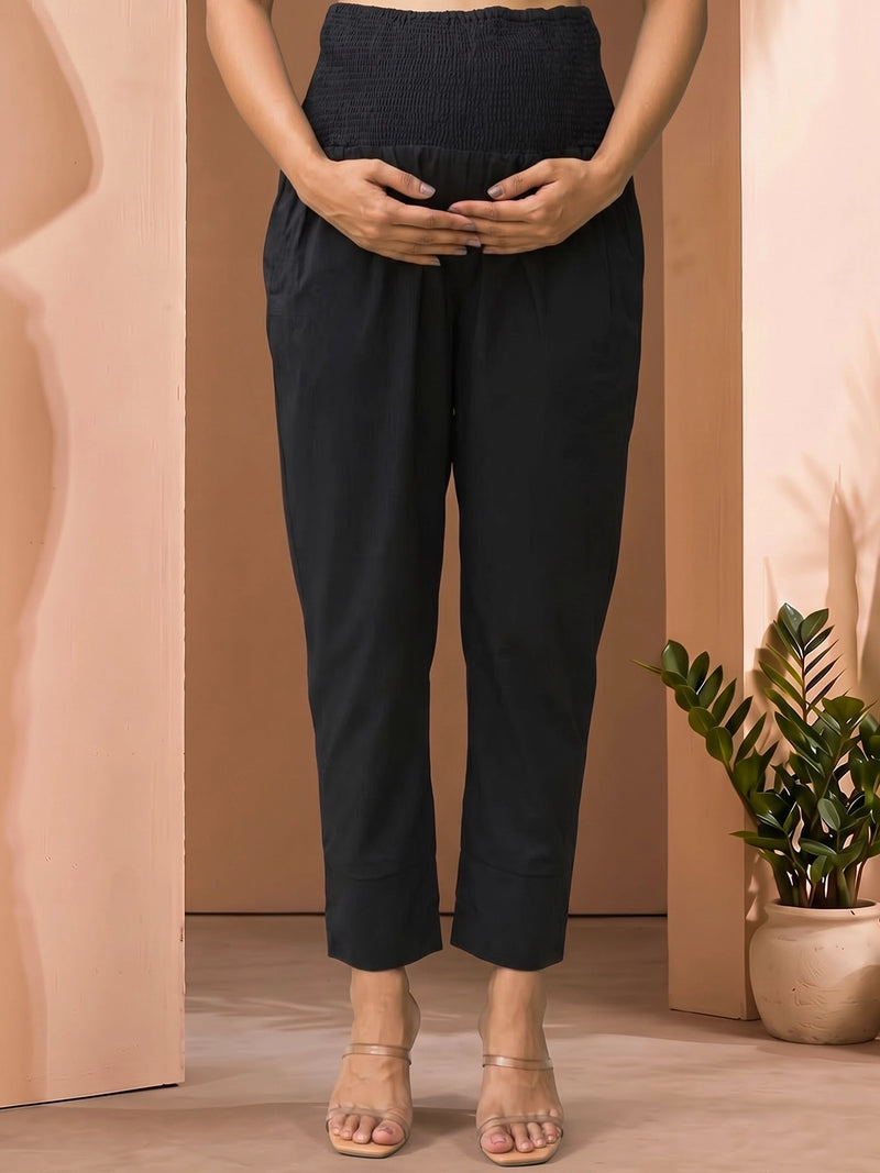 Black High-Rise Stretch Waist Maternity Comfort Trouser
