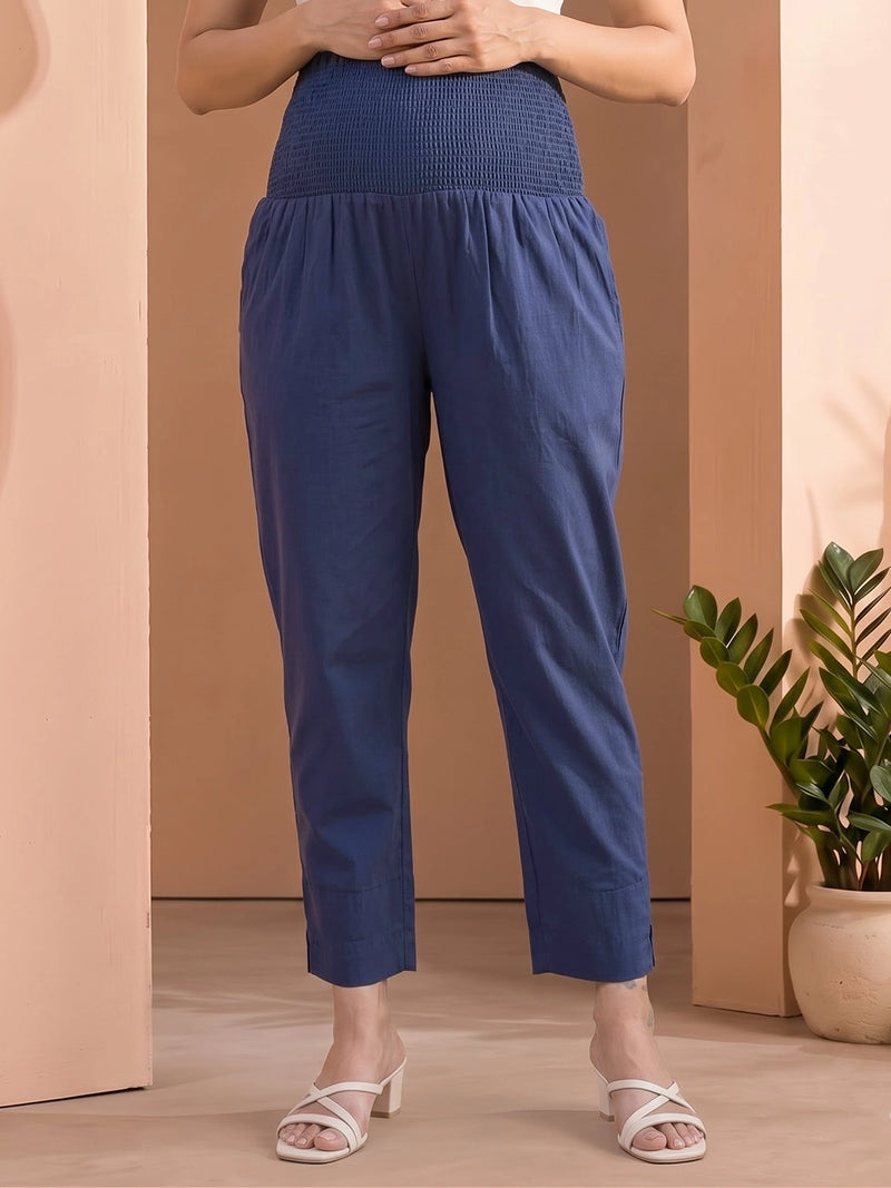 Navy Blue High-Rise Stretch Waist Maternity Comfort Trouser