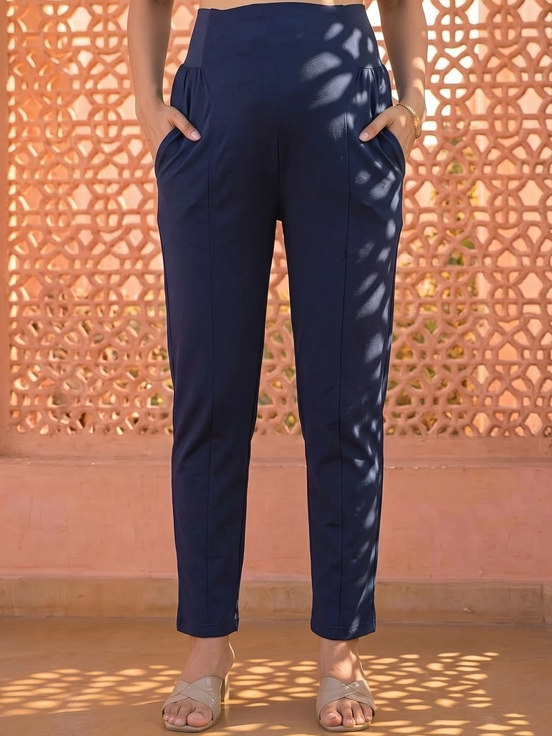 Navy Blue Mid-Rise Stretch Waist Maternity Comfort Pant