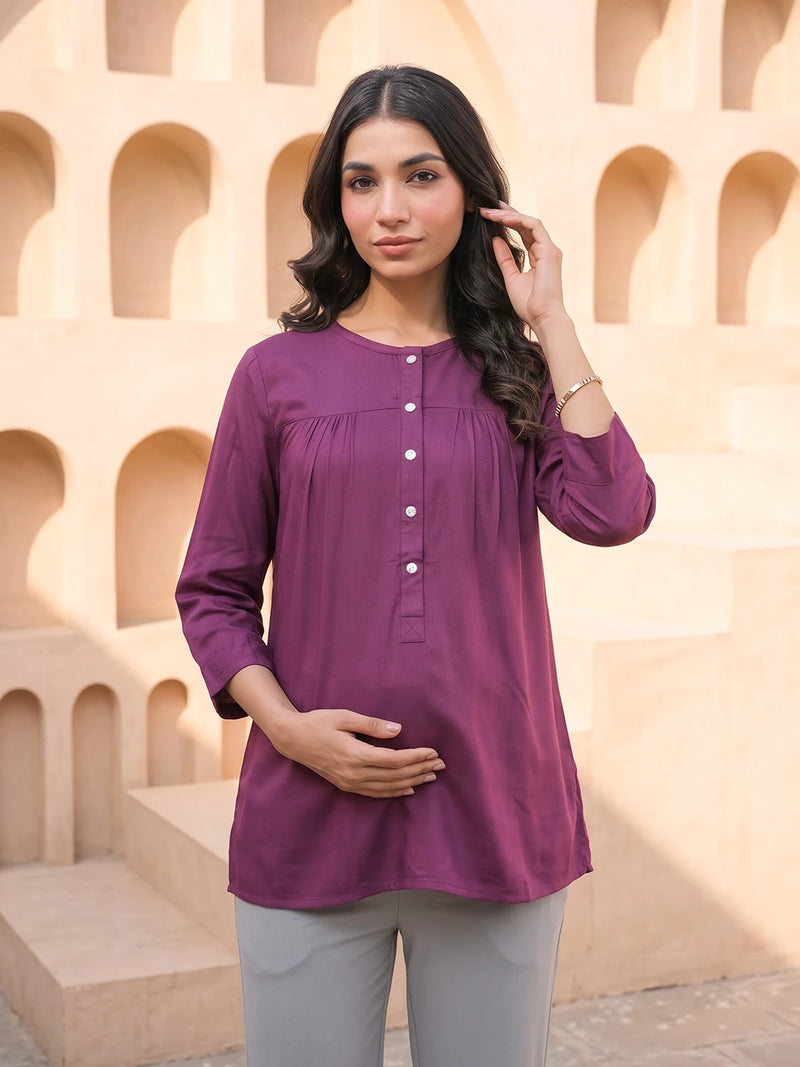 Plum Maternity Feeding-Friendly Top