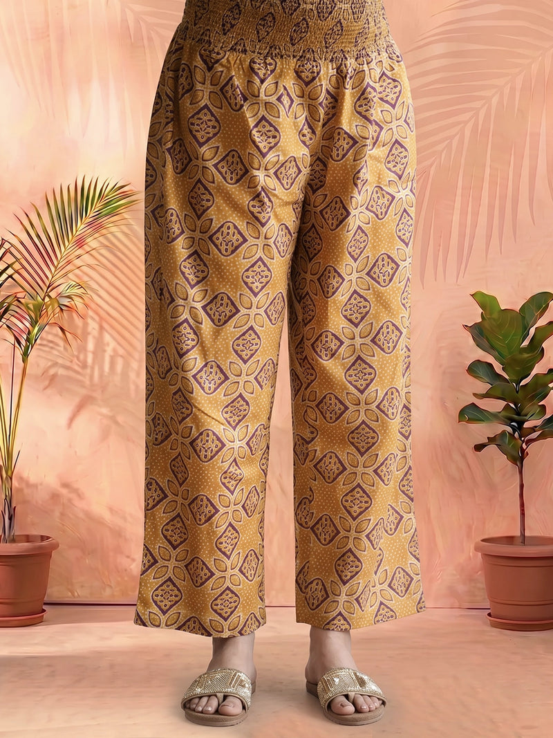 Mustard Printed Cotton Maternity Feeding-Friendly Night Suit