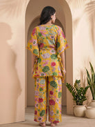 mustard-multi-floral-printed-maternity feeding-friendly-kaftan-night-suit