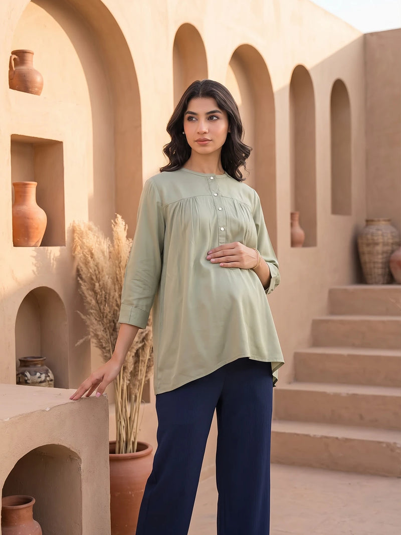 Olive Green Maternity Feeding-Friendly Top