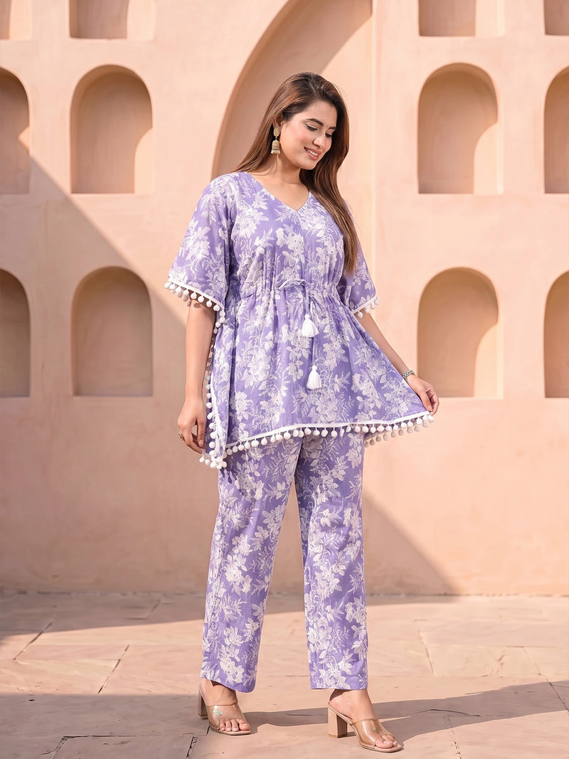 Lavender Floral Printed Maternity & Feeding Night Suit