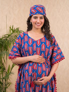 indigo-red-floral-print-cotton-maternity-feeding-friendly-kaftan-dress