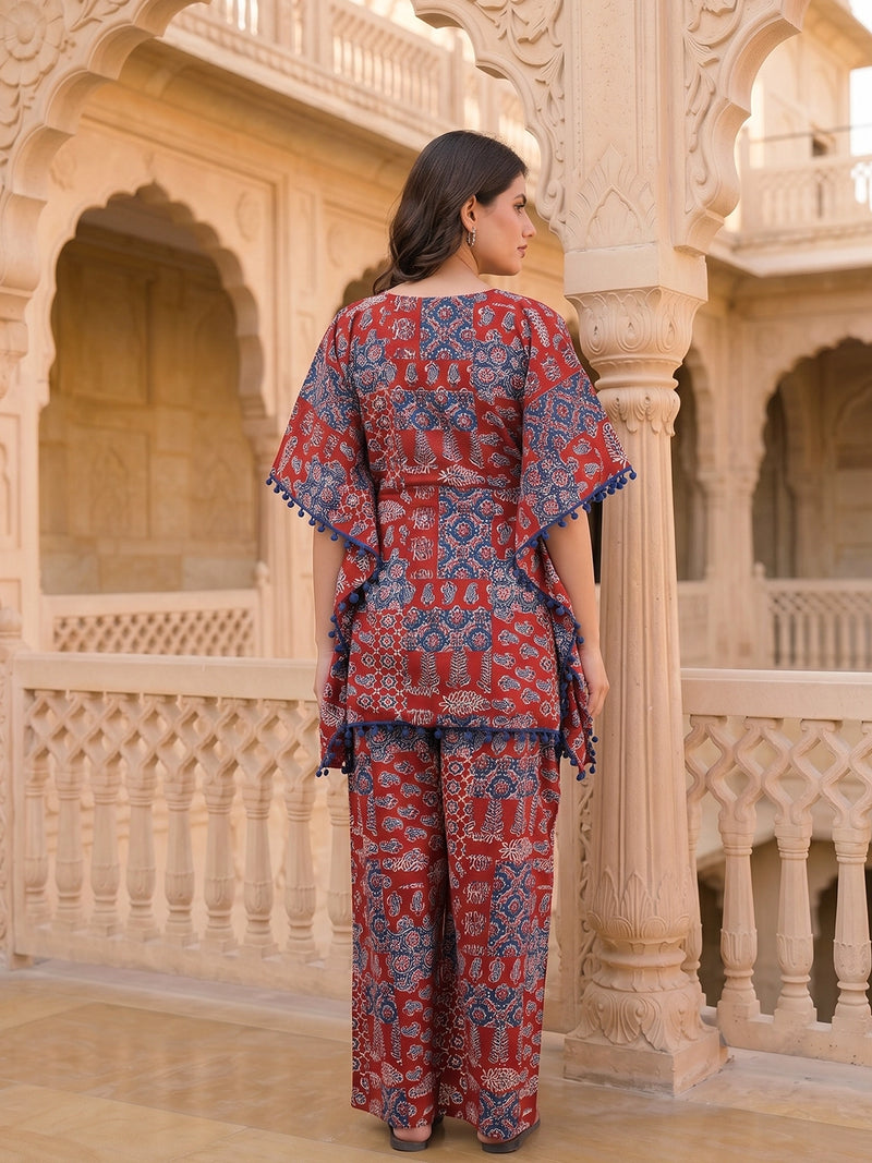 red-indigo-ethnic-print-maternity-feeding-friendly-kaftan-night-suit-with-concealed-zipper