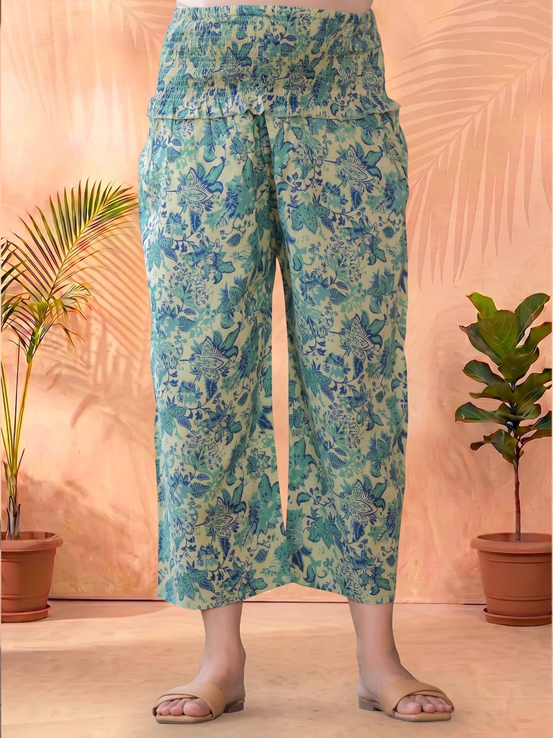 Teal Green Cotton Printed Maternity & Feeding Kurta Set with Dupatta