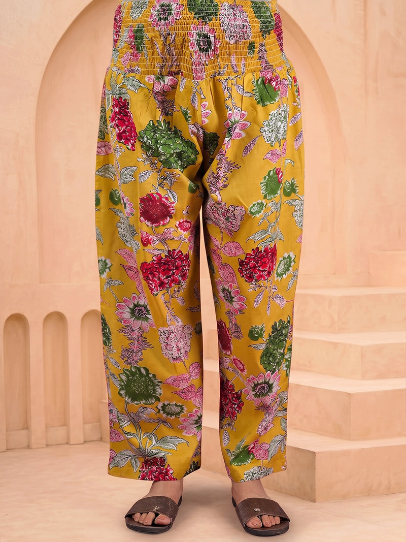 mustard-multi-floral-printed-maternity feeding-friendly-kaftan-night-suit