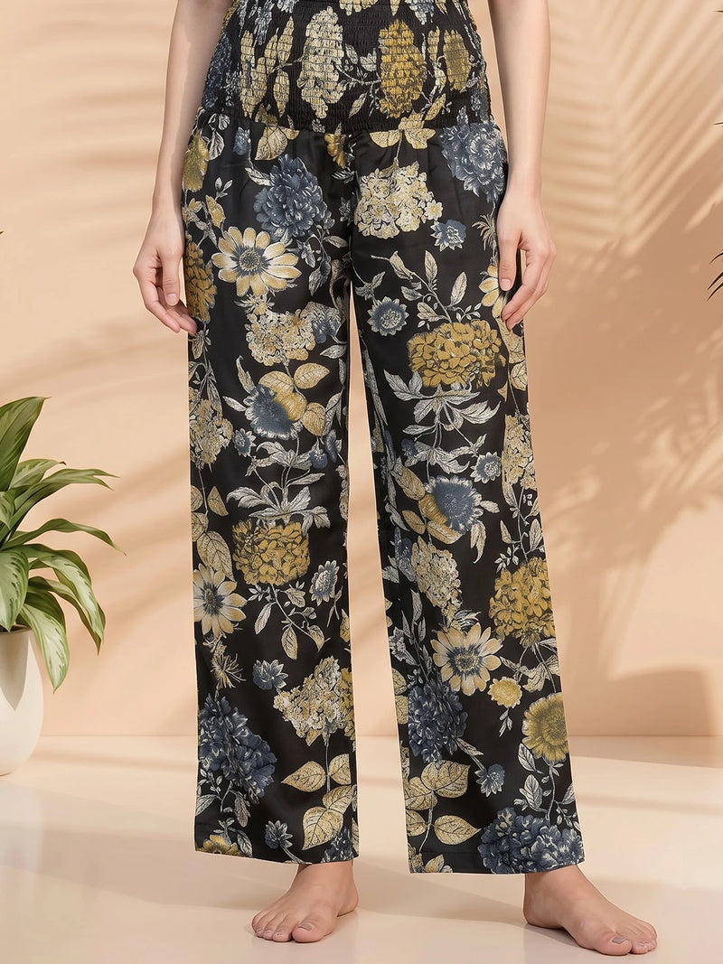 Black Floral Print Maternity Feeding-Friendly Kaftan Night Suit with Concealed Zipper
