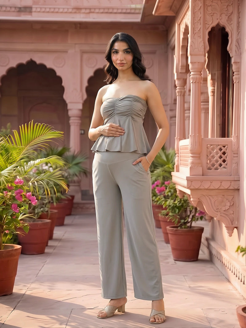 Light Grey Stretch Waist Maternity Comfort Trouser