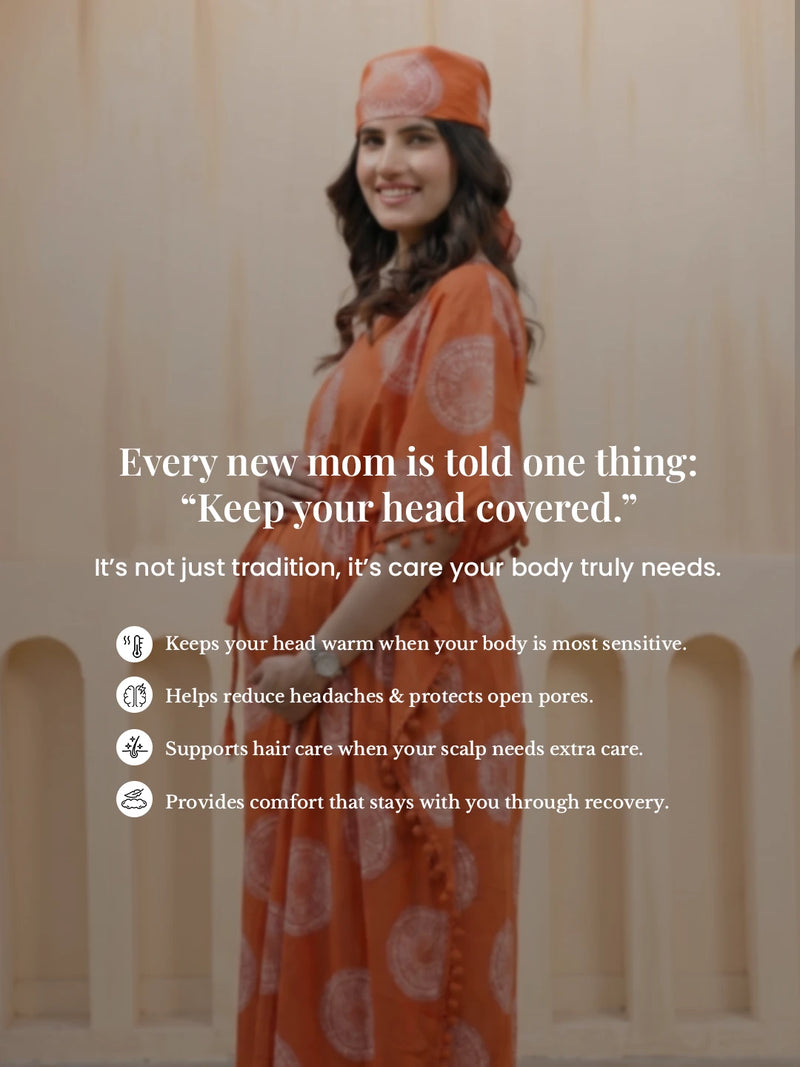 Orange Ethnic Print Maternity & Feeding Kaftan Dress