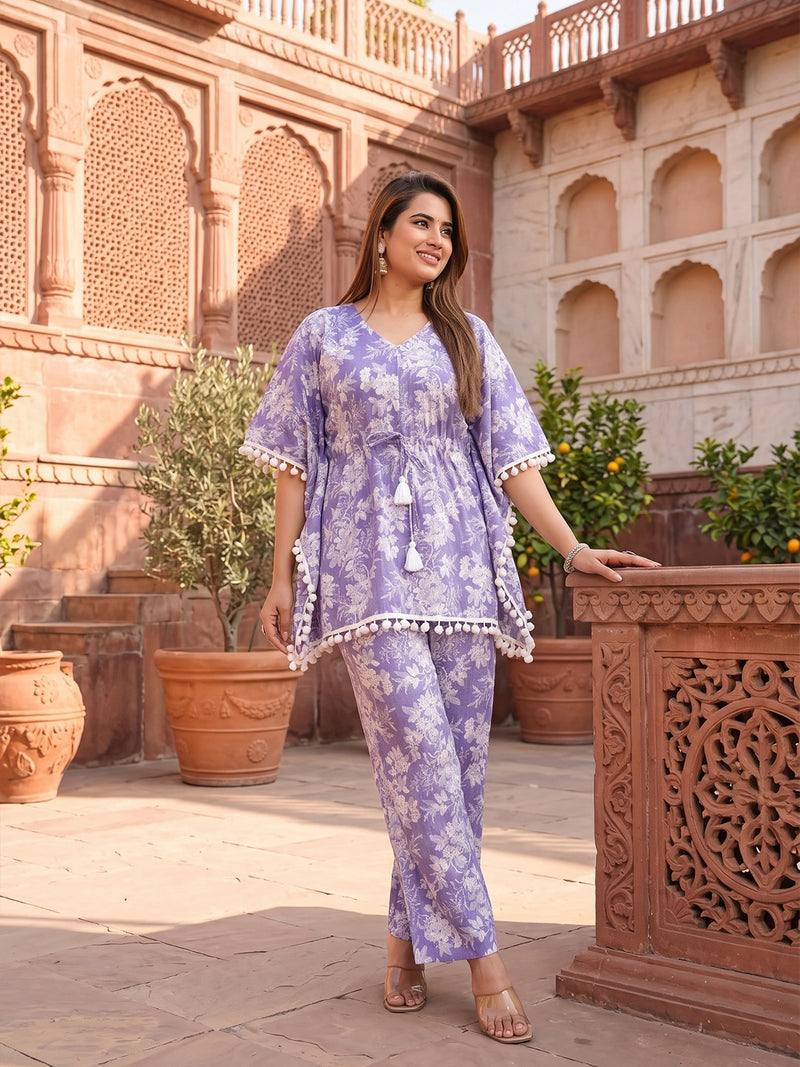 Lavender Floral Printed Maternity & Feeding Night Suit