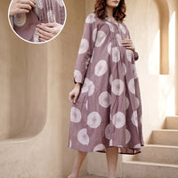 Taupe Geometric Print Maternity & Feeding Midi Dress with Concealed Zipper