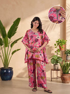 pink-multi-floral-printed-maternity-&-feeding-friendly-kaftan-night-suit-with-concealed-zipper
